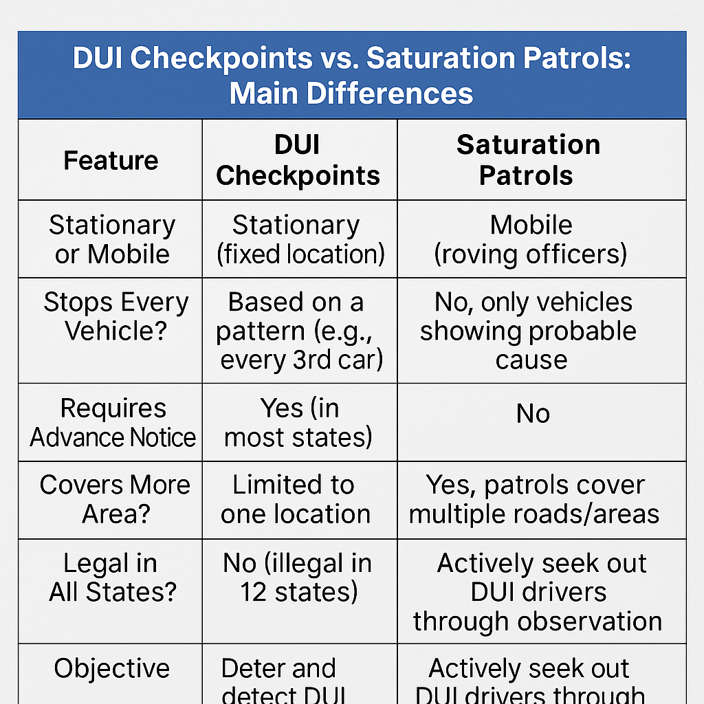 DUI Checkpoints vs. Saturation Patrols What’s the Difference