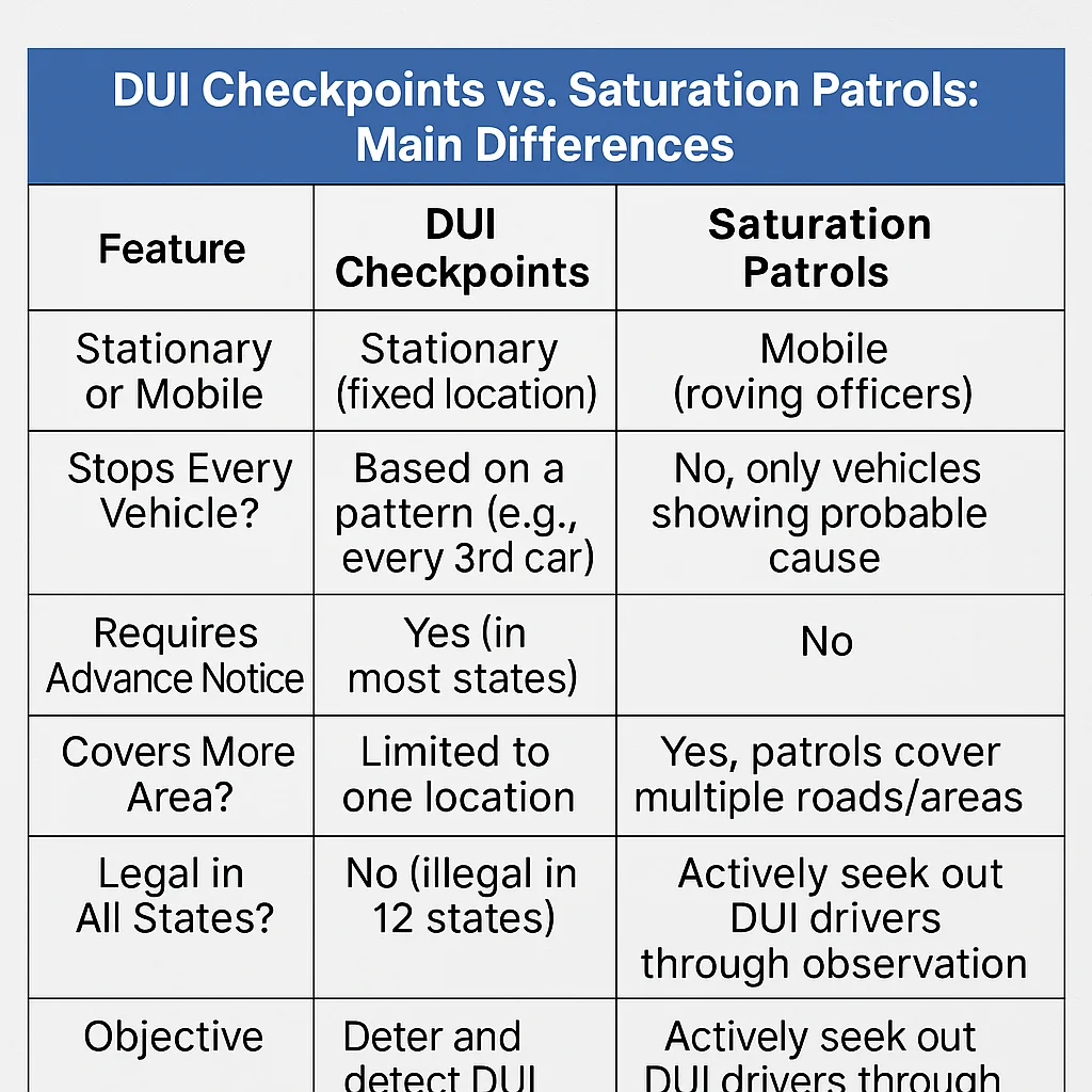 DUI Checkpoints vs. Saturation Patrols: What’s the Difference?