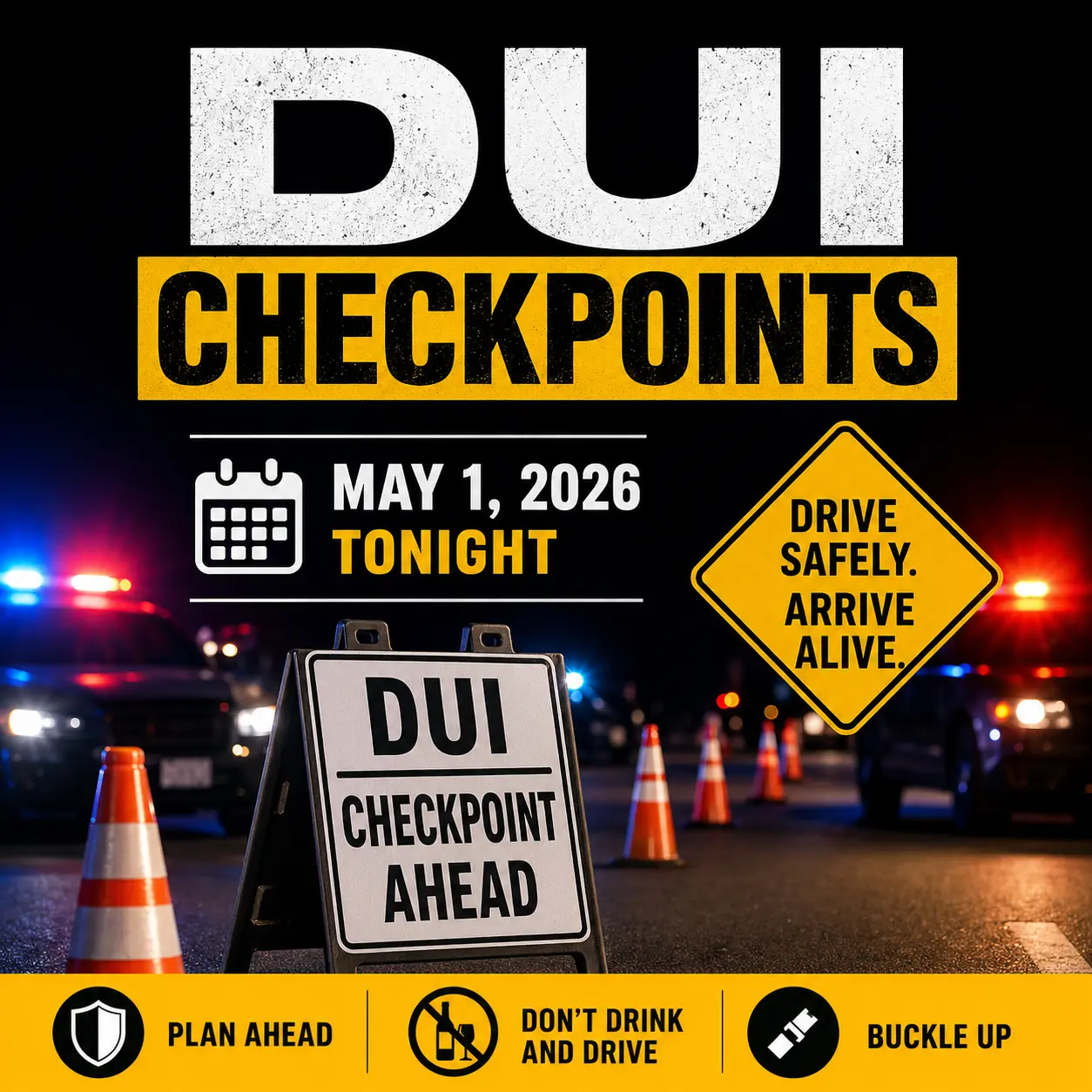 DUI Checkpoints Tonight in California (May 1, 2026)