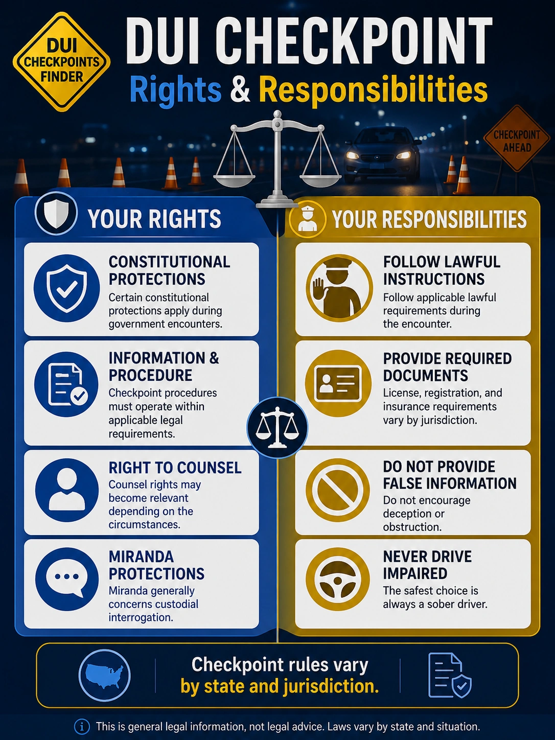 DUI checkpoint rights and responsibilities infographic